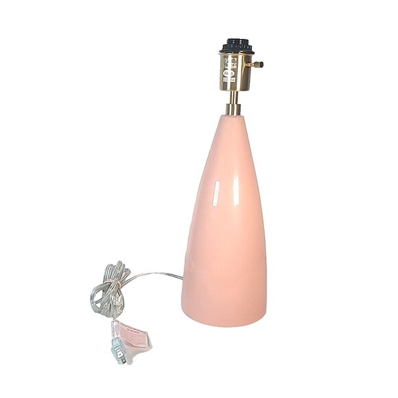 Pink Glass Art Deco Style Tall Cylinder Table Lamp Gold Hardware Tested- Works - Picture 1 of 7